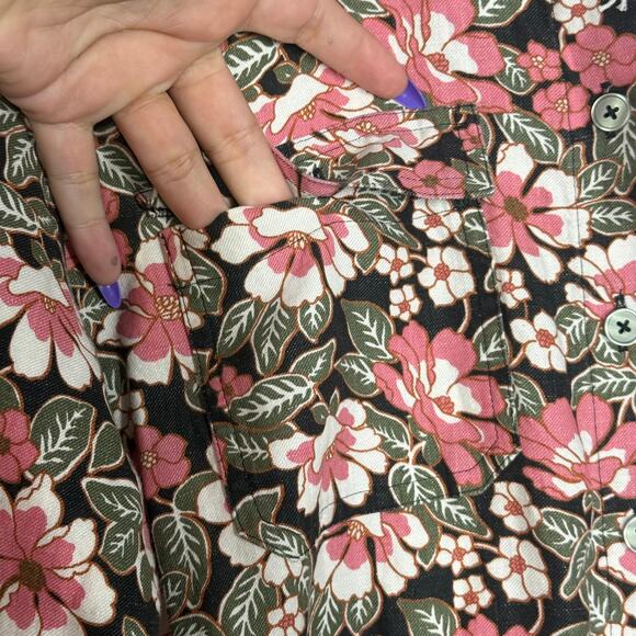 NEW Outerknown Romper Jumpsuit Size M Pink Floral Linen Organic Cotton Shortall - Picture 10 of 16